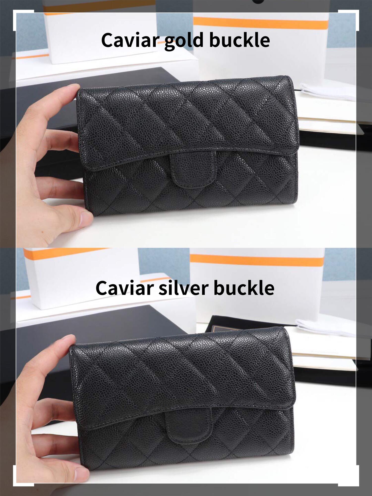 

2021 Men's Women's Wallet Coin Purse Card Case Leather Casual Fashion 19-10-2.5, Caviar silver buckle