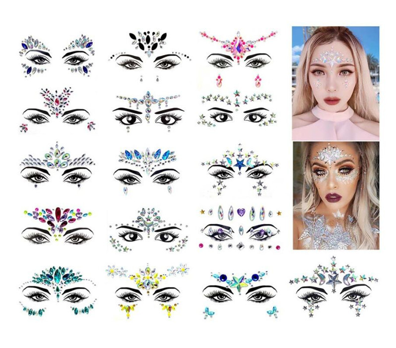 

20pcs/lot Rhinestone festival Face jewels sticker Fake Tattoo Stickers Body Glitter Tattoos Gems Flash