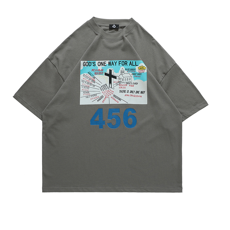 

Letter Number Summer Mens T Shirt Cotton High Street Oversize Casual Couple T-shirt Loose Short Sleeve Tee, Gray