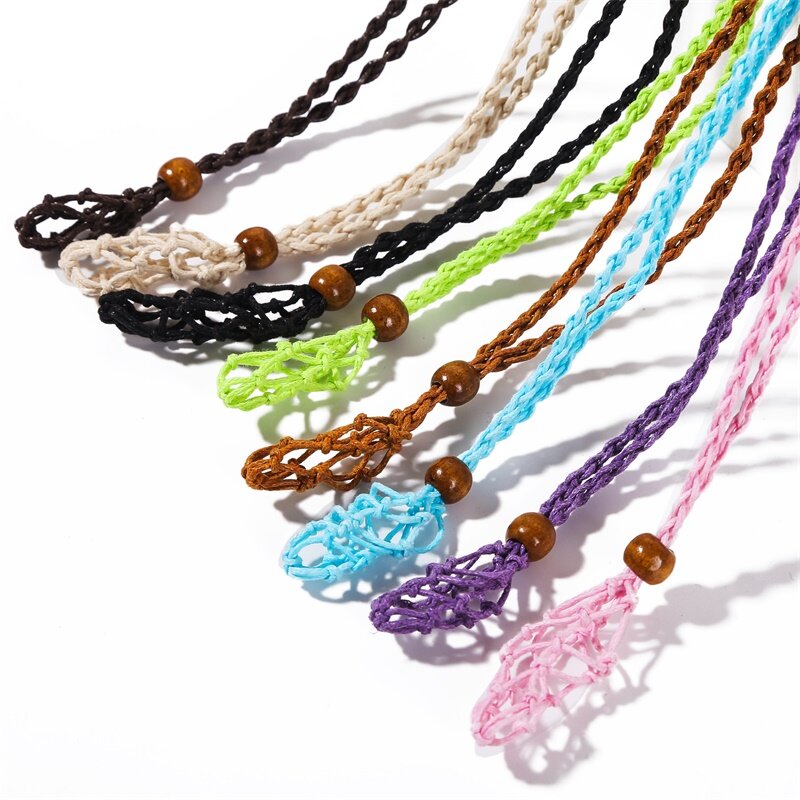 

Eco-Friendly Linen Cord Bead Necklace Interchangable Macrame Hemp Stone Pendant Pouch Jewelry