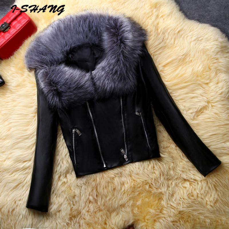 

Women's Leather & Faux Plus Size 2021 Women Elegant Fur Coats Jackets Autumn Winter Warm Neck Collar Fashion Femme Ladies Outerwear O39-7, Black