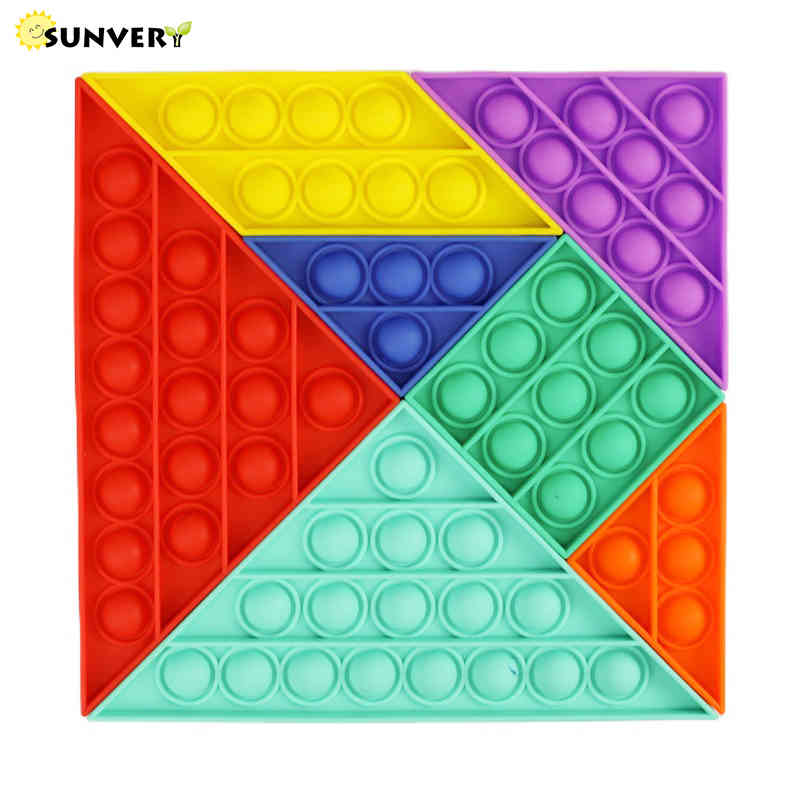 

Tangram Popit Push Pop Bubble Fidget Toys Party Favor Puzzle Rainbow Sensory Toy for Children Autism Antistress Game Fun Gift Q0423