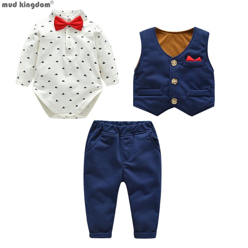 

Clothing Sets Mudkingdom 4Pcs Baby Boys Gentleman Suits With Bow Tie Rompers And Vest Pants Outfits For Kids Clothes Infant Born, White