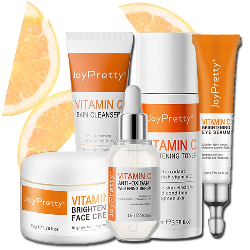 

Vitamin C Whitening Face Care Set Serum Facial Cream Eye Serum Toner Remove Dark Circles Brightens Skin Tone Care 5PCS