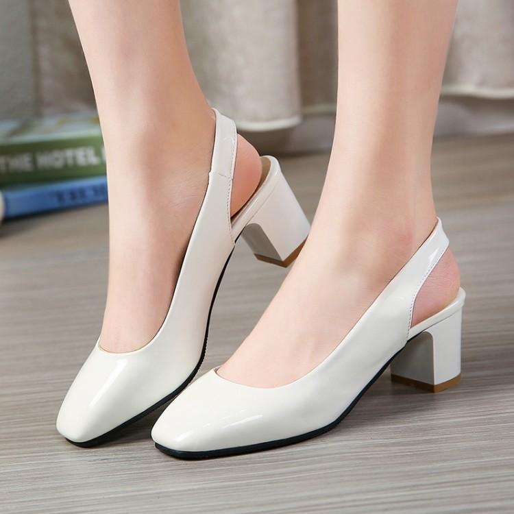 

Dress Shoes Big Size 11 12 13 14 High Heels Sandals Women Woman Summer Ladies Square Head Thick Heel, Empty Shallow Mouth Heel, Black