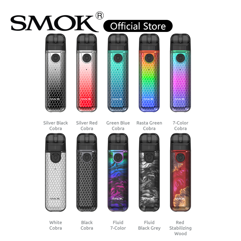 

SMOK Novo 4 Mini Kit 25W Pod System Air-inlet Ring Vape Device Built-in 900mah Battery with 2ml Cartridge 0.9ohm LP1 Mesh Coil 100% Original, Green blue cobra