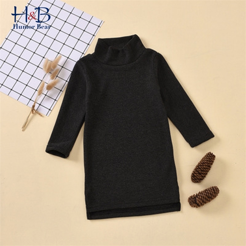 

Girl Spring Dress Autumn Clothes Solid Color Girls Turtleneck 2-6Y Toddler Dresses 210611, Bz2148 black