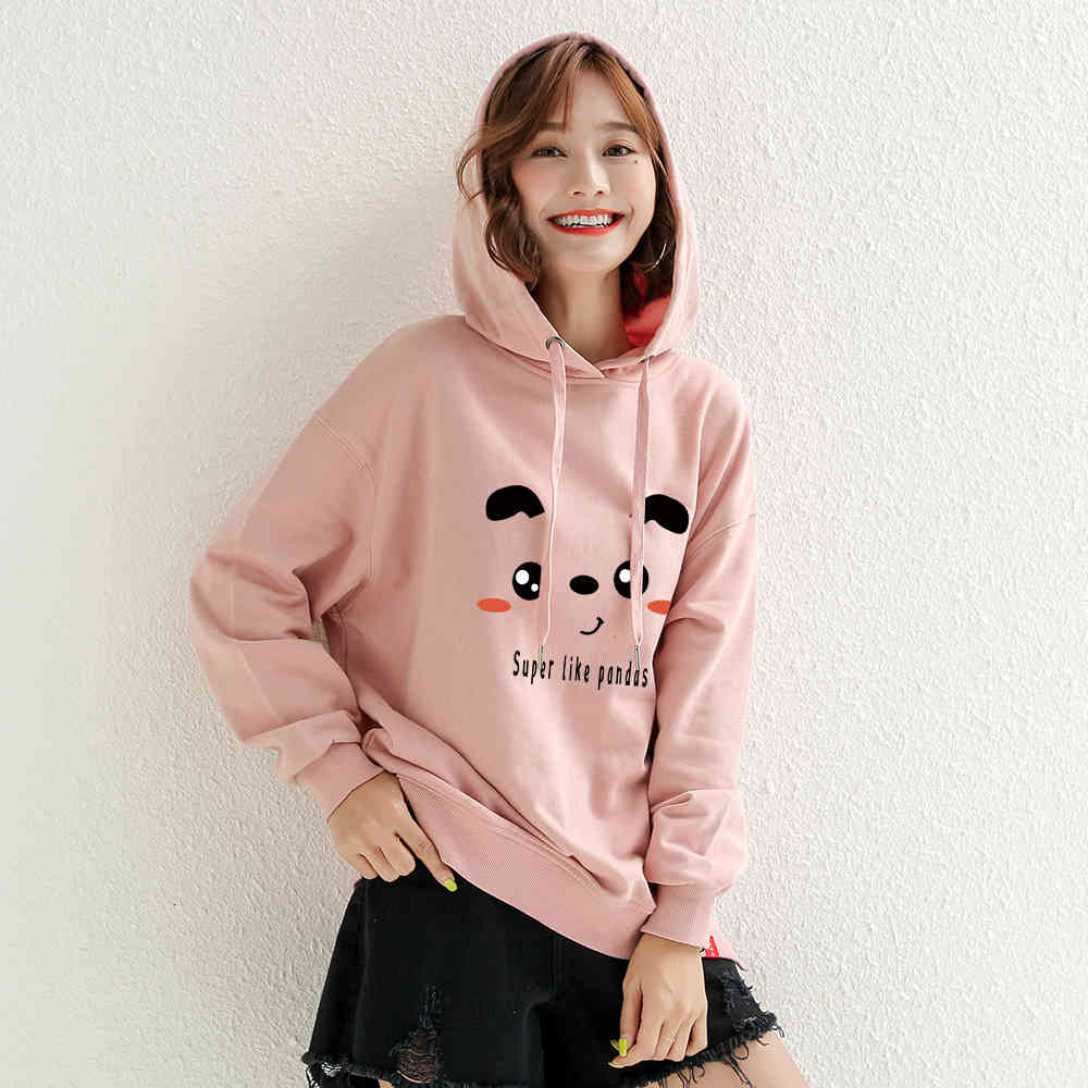 

hoodies t shirt 2021 spring women's casual printing fashion loose hooded split sweater long sleeve crew neck, Black
