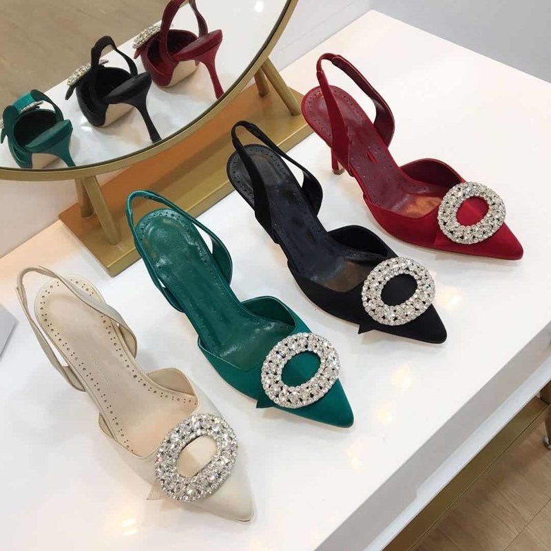 

70% Off Wholesale Flip-Flops Crystal Buckle High Heel Woman Shoes Party Wedding Elegant Pointed Toe Pumps New Luxuey Designer Fashion Ladies Sandals, As pic heel 8cm3