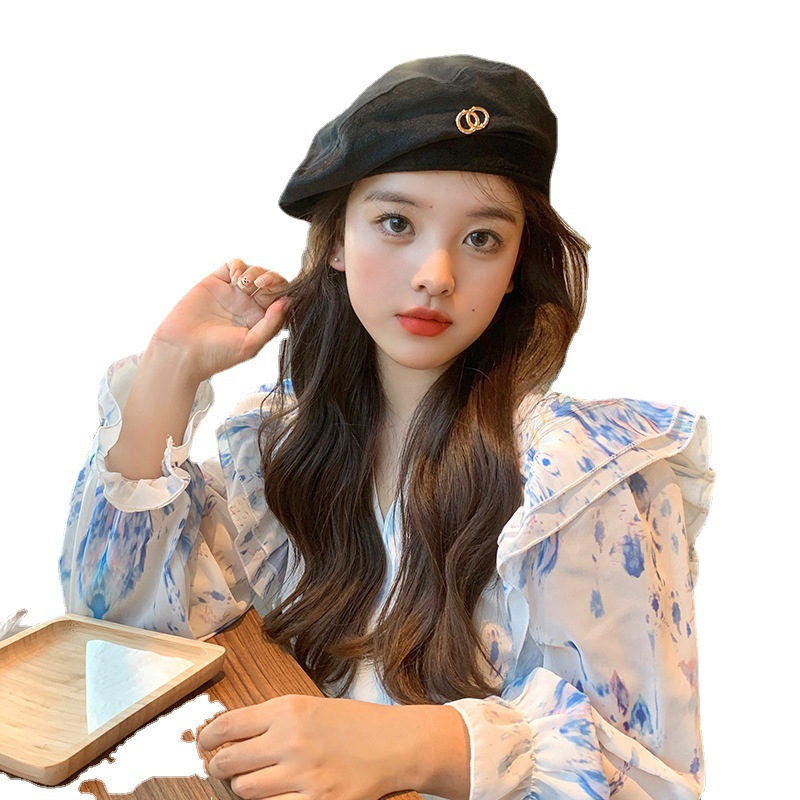 

Beret Womens Early Autumn Thin Fashion Internet Celebrity Style Ins Trendy Korean Style 2021 New Big Head Circumference All-Matching Hat Tre, Black