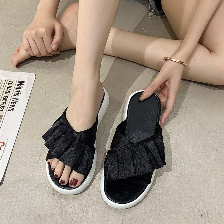 

Slippers Summer Women Adult Daily Skin Color Spot Korean Version Free Size Flat Woman Increased Font, Black