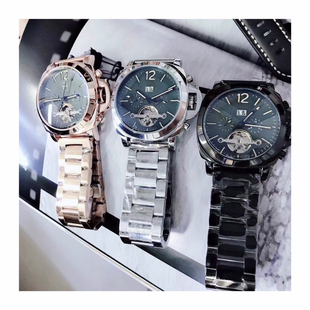 

Wristwatches Men's Watch Mechanical Self-Winding Movement Blue Light Surface Stainless Steel Strap Case Dial Diameter 44 Thickness 14, Gold