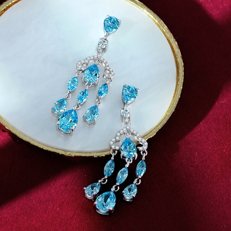 

Luxury 925 Sterling Silver Drop For Women Sparkling Blue Diamond Ladies Earrings Fine Jewelry Female Earring Party Gift