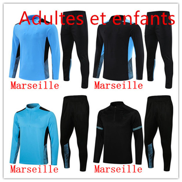 

2021 2022 Marseilles adult trascksuit MEN AND KIDS set Football Soccer Training Suit 21 22 OM Olympique de Marseille Survetement Maillot Foot Chandal