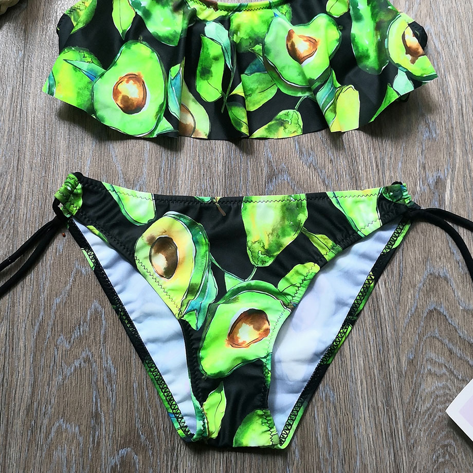 

20215-14 Years Girl Swimsuit Kids Tropical Avocado Print Teenage Girl Bikini Set Halter Top Girls Bathing Suits Childrens Swimwear, Green