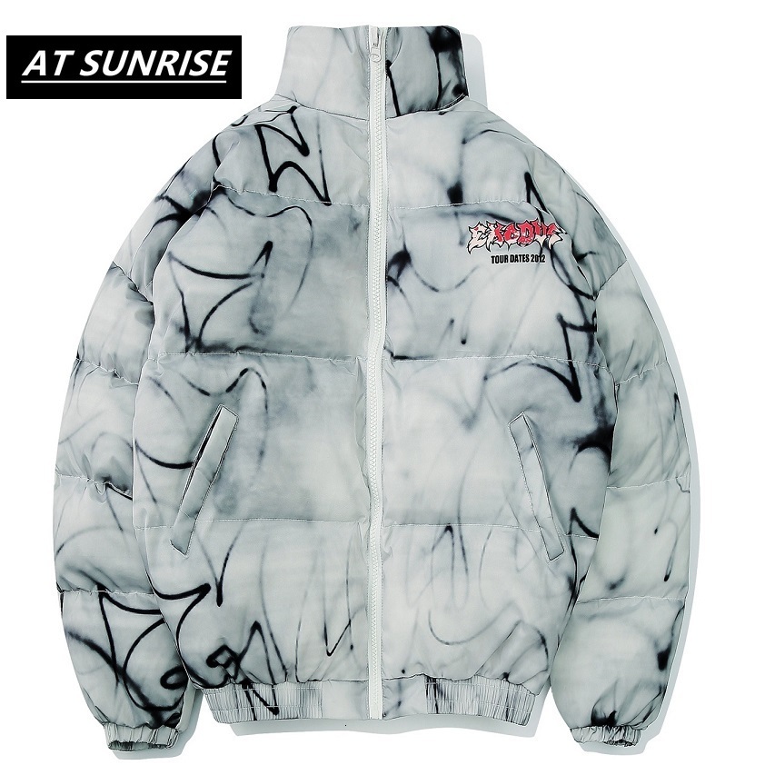 

parkas Graffiti Printed Mens Winter Parkas Hip Hop Pockets Thick Jackets Coat Men Fashion Casual Streetwear Jacket Tops V3pb, Black