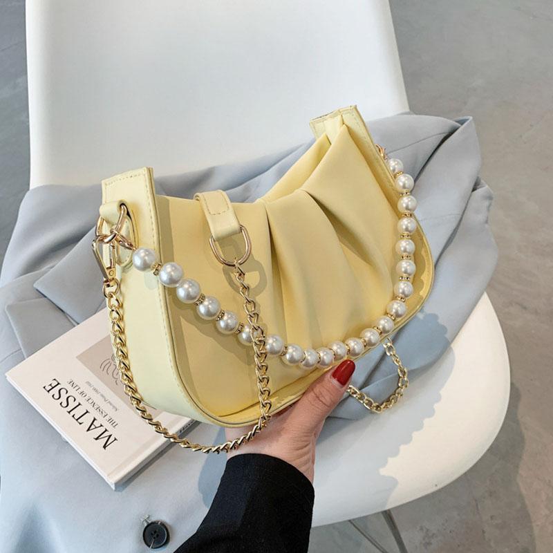 

Pearl Design Fashion Pu Leather Small Shoulder Bags For Women 2021 Summer Chain Underarm Handbags Female Travel Crossbody Bag Totes, Beige