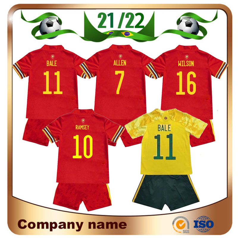 

2021 European Cup wales Kids Kit Soccer Jersey 21/22 Home Red ALLEN BALE RAMSEY Boys Shirt National team JAMES child football uniform, Black