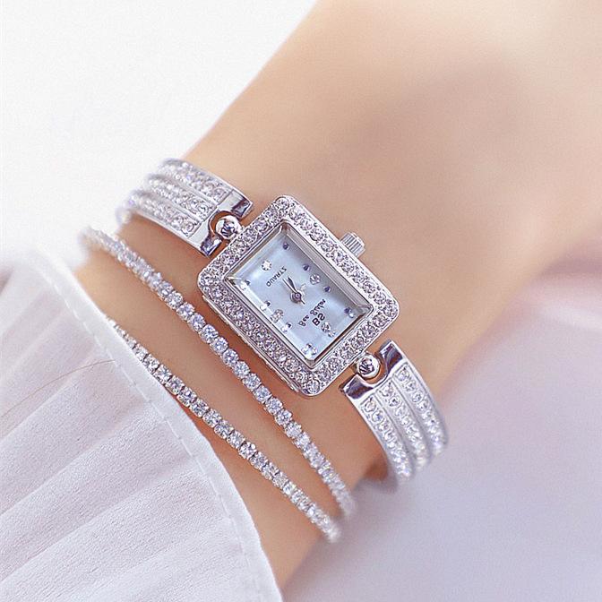 

Stainless Steel Watch Woman Silver Bracelet Lady Diamond Hours Wrist Watches For Women Fashion Present Waych Wristwatches, Round