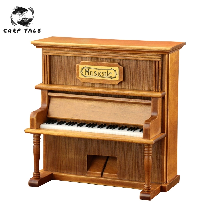 

Quality Simulated Piano Vintage Home Decorations 1pcs Classical Square Wooden Clockwork Crank Exquisite Retro Music Box Gifts 210319