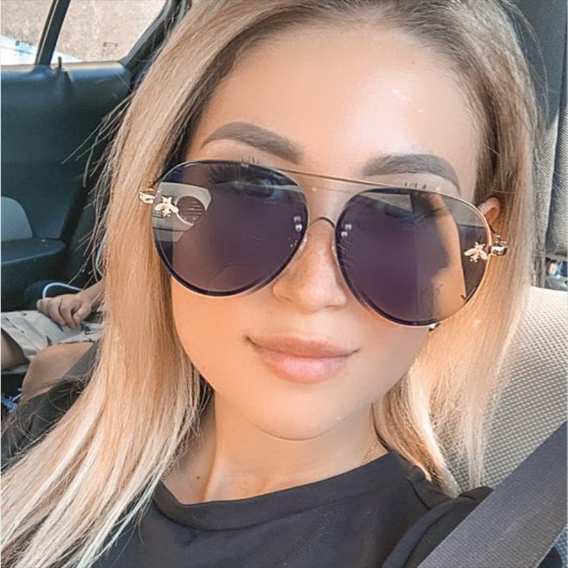 

Brand Designer Female Rimless Sunglasses Aviation Women Sun Glasses Gradient Shades Little Bee Lens Ladies Uv400 Rays, White;black