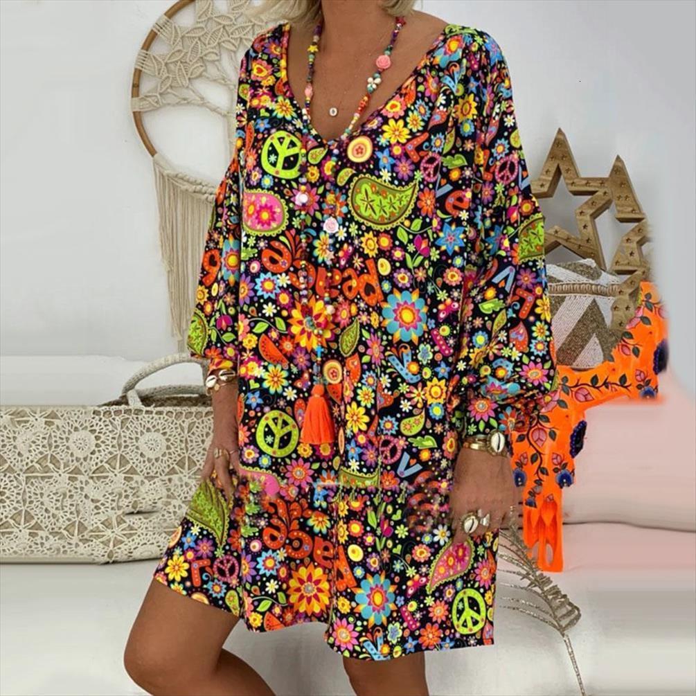 

fashion beach casual colorful women dresses flower long puff sleeve v neck loose mini, Black;gray