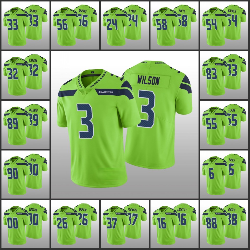 

SeattleSeahawksMen Women Youth #3 Russell Wilson 12th Fan 14 D.K. Metcalf 56 Jordyn Brooks 33 Jamal Adams Custom Green Color Rus, Black