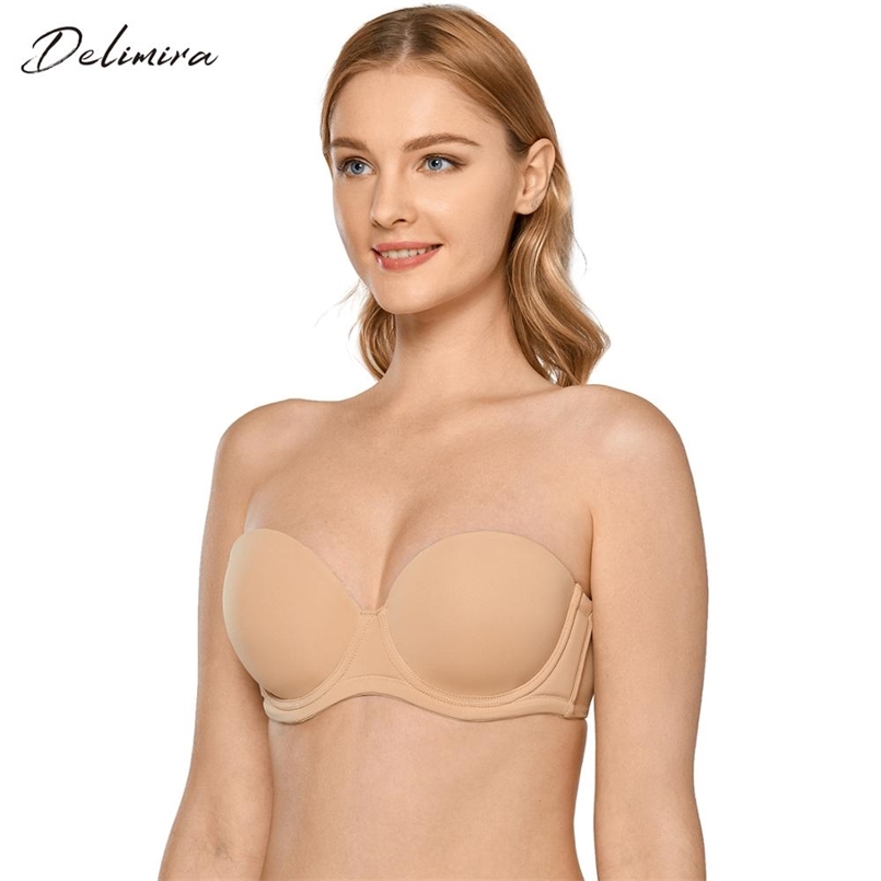 

Delimira Women's Multiway Strapless Full Figure Underwire Contour Plus Size Bra 211110, Black01