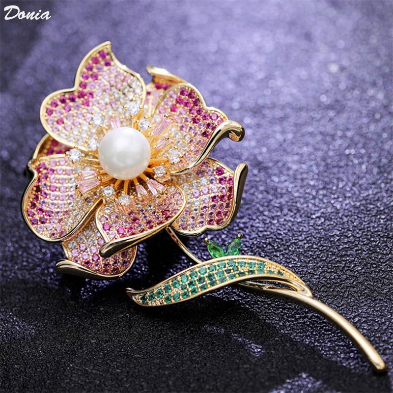 

Pins, Brooches Donia Jewelry High-end Luxury Inlaid Zircon Bouquet Brooch Shell Pearl Corsage Female Elegant Cardigan Pin Accessories, Gray