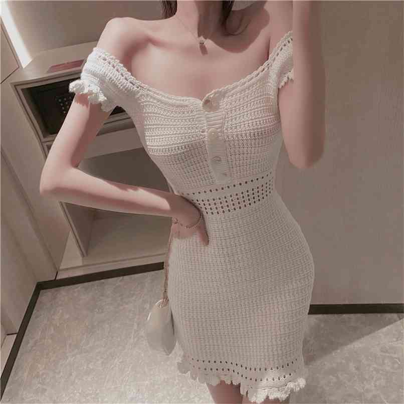 

V-neck waist fashion dress summer style reduced age and thin temperament ice silk knitted skirt women's clothing 210520, Green