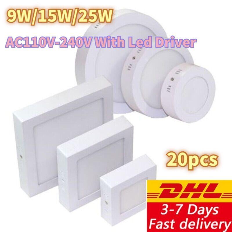 

Free Ship Surface LED Ceiling Downlight 9W 15W 25W Round/Square Panel Light No Cut Indoor Lamp AC85-265V+Driver Lights