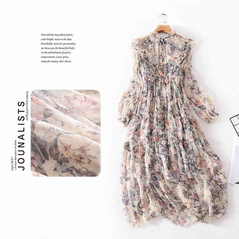 

Casual Dresses spring and summer Nanyou high-end boutique mulberry silk lotus leaf collar stitched printed two-piece dress QSJF, This is white