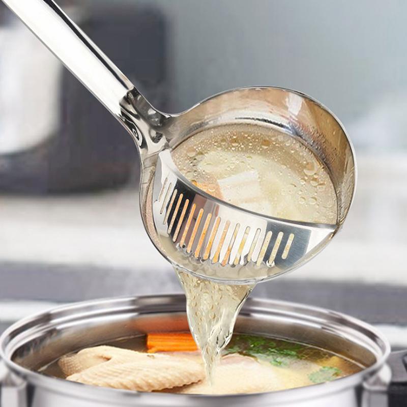 

Dinnerware Sets Kitchen Long Handle Soup Spoon Home Strainer Cooking Colander Scoop Stainless Ladle Tableware Utensil