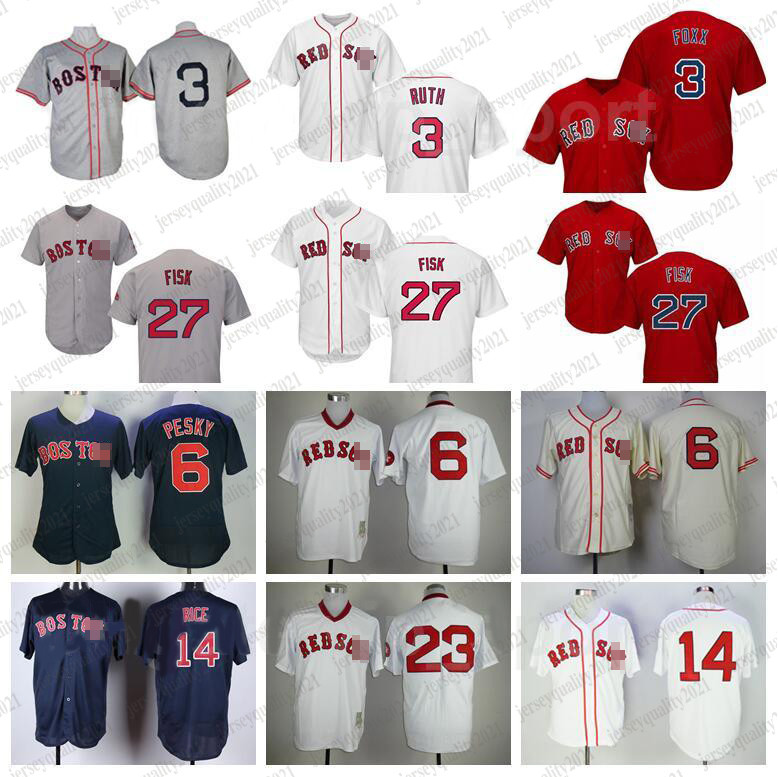 

Baseball Retro Jimmie Foxx Jersey 6 Johnny Pesky 14 Jim Rice 3 Babe Ruth Luis Tiant Carlton Fisk 1914 1936 1936 1967 Vintage, As pic