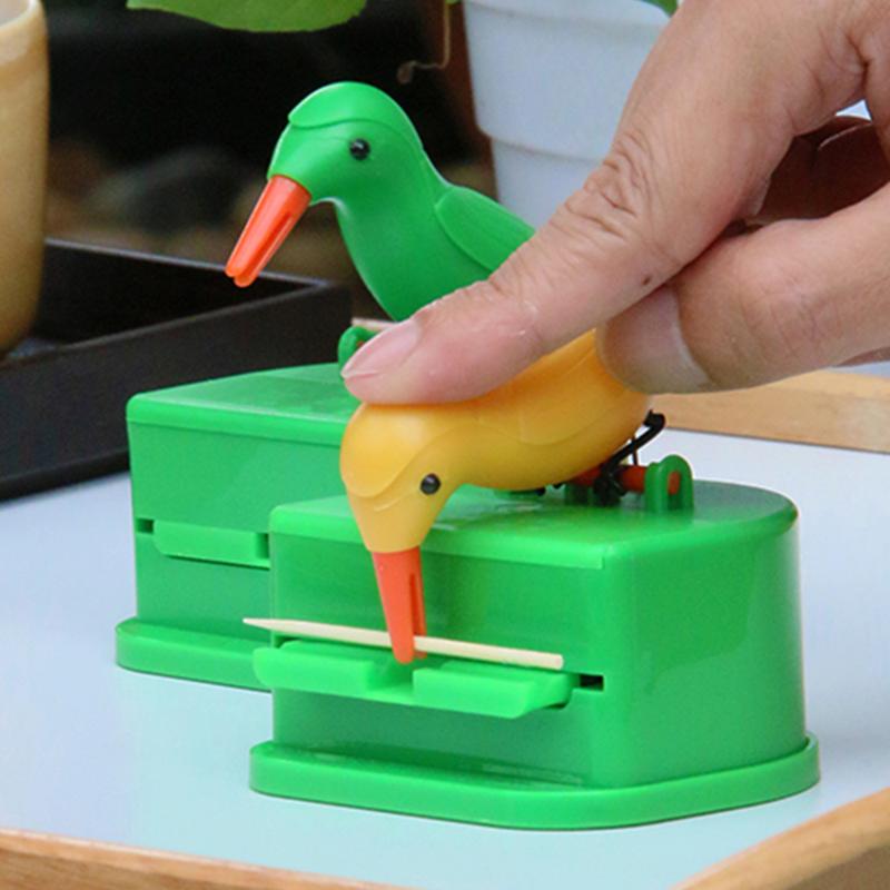 

Toothpick Dispenser Container Home Decor Creative Box Cute Bird Peck Automatic Holder Storage Press-type Bottles & Jars