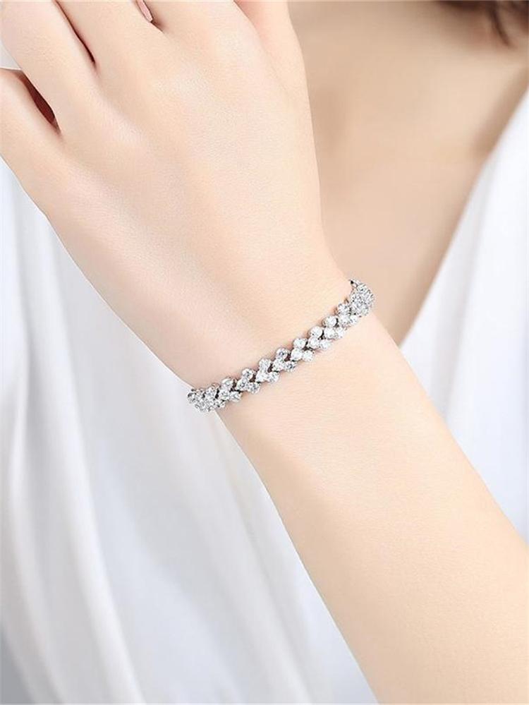 

Link, Chain Bridal Wedding Zircon Bracelets Luxury Silver-plated Crystal Zirconia Bracelet Women Fashion Jewelry Girl Holiday Gift