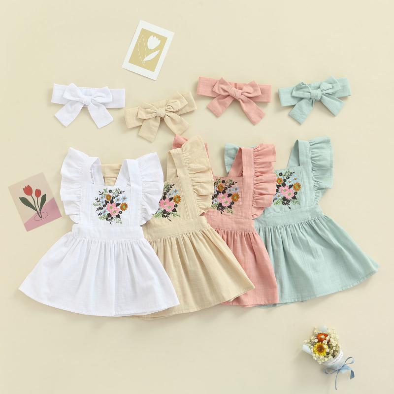 

Girl's Dresses Ma&Baby 0-18M Born Infant Baby Girls Dress Flower Embroidery Ruffles A-line For Summer Clothing Costumes D35, Red;yellow
