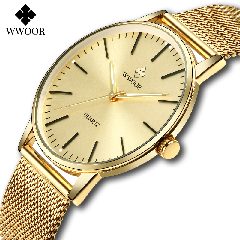 

WWOOR Men Gold Watches 2021 Luxury Brand Men Fashion Quartz Golden Clock Male Simple Sports Waterproof Wrist Watch Zegarek Meskig, Gold gold