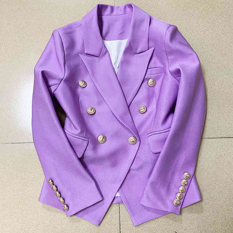 

HIGH STREET est Designer Jacket Women's Lion Buttons Double Breasted Slim Fitting Pique Blazer Lilac 210521