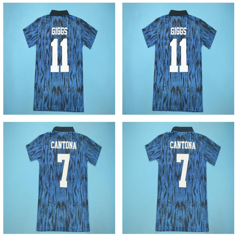 

Manchester 1992 1993 Man Retro 92 93 Football Shirts Cantona Giggs away blue top quality