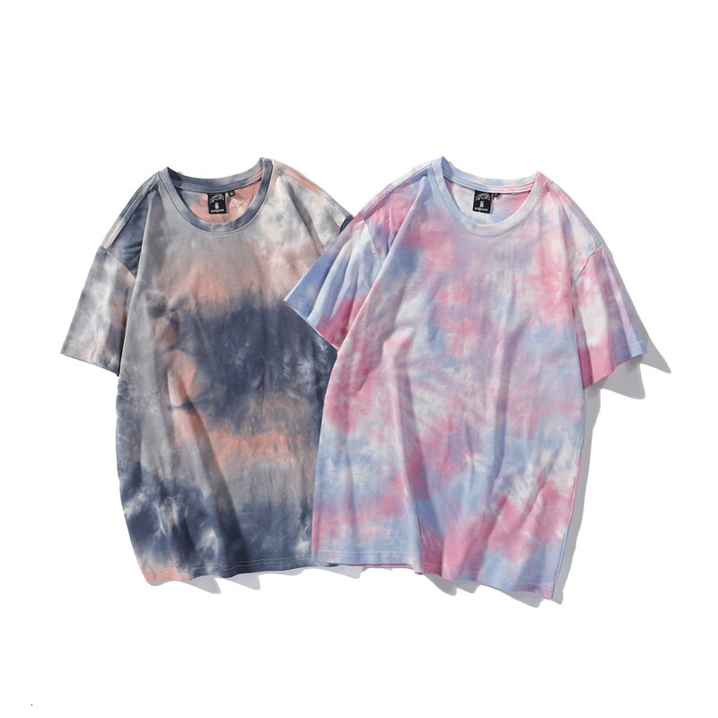 

t shirt 2021 summer tie dye high street tins pullover short sleeve round neck men's, White;black