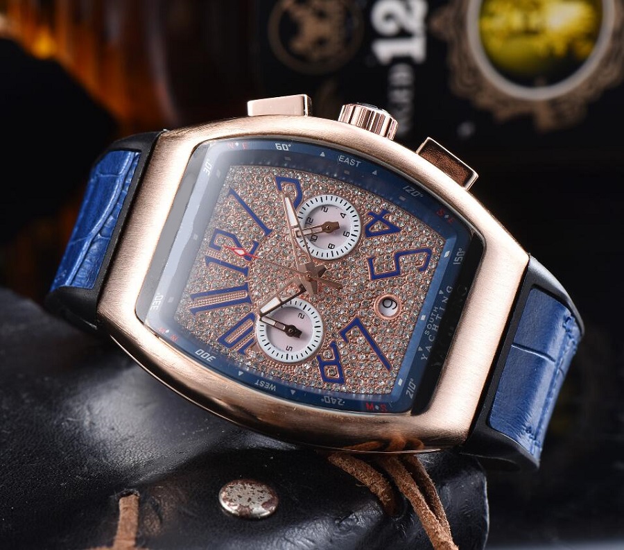 

Famous Oval Stopwatch Mens Watch Luxury Skeleton Designer Watches With Calendar Leather Strap Top Brand Quartz Wristwatch for men High Quality Gift, As pic