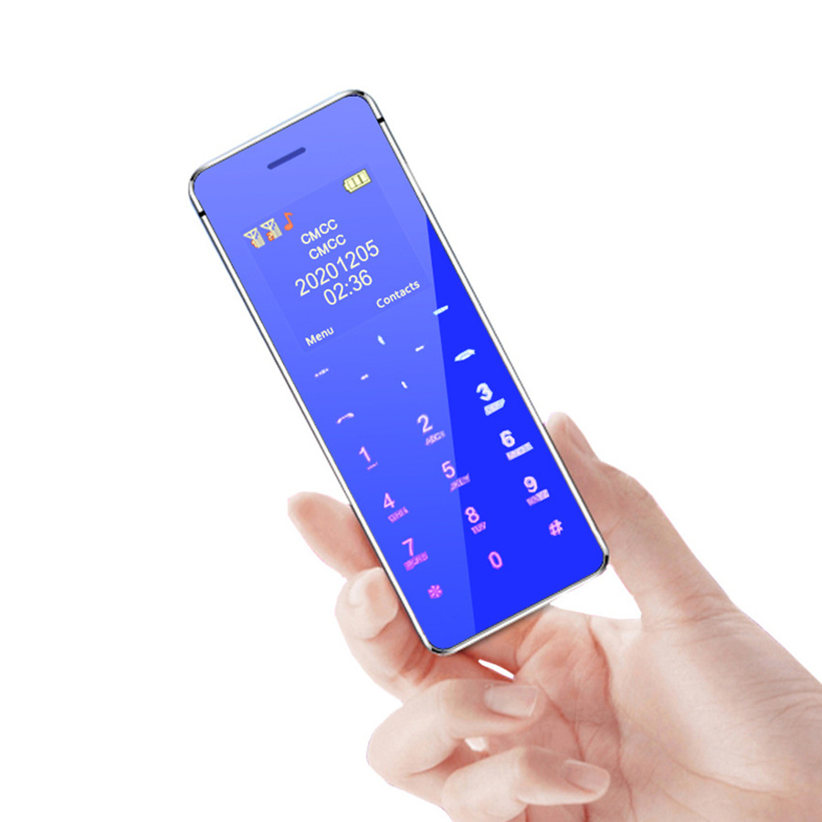 

Original ULCOOL V99 Luxury Cell Phone Unlocked Super Mini Ultrathin Card phone with MP3 Bluetooth 1.67inch Dual Sim Dustproof GSM mobile cellphones, Blue