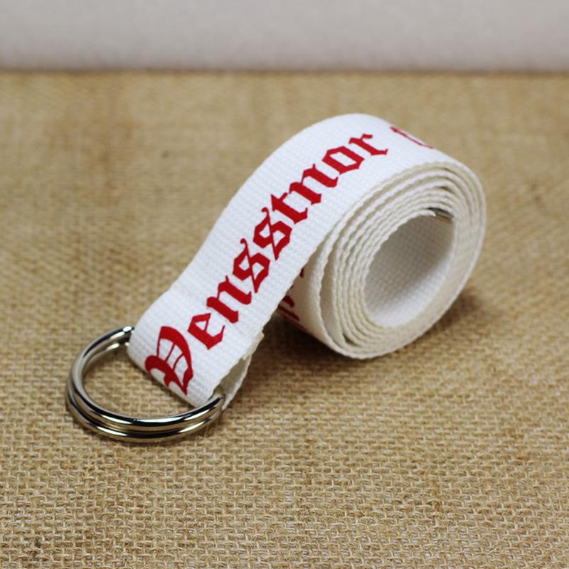 

130cm Neutral Nylon Belt Printing D Ring Double Buckle Women Men Student Printed Letter Waistband 2021 Belts, Black;brown