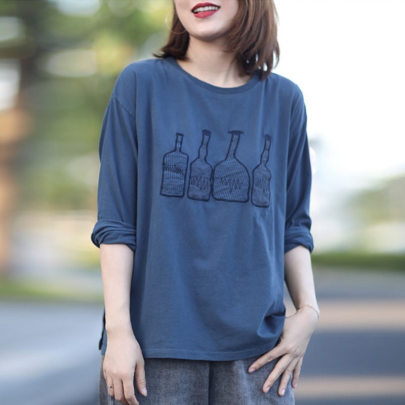 

Johnature Loose Leisure O-neck Long Sleeve Cotton Pullover T-shirts Autumn Simple Comfortable All-match Women Tops 210521, Beige