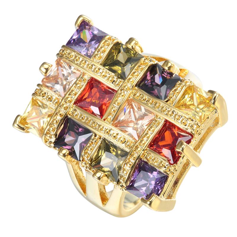 

Wedding Rings Ring Rainbow Zircon Setting Fine Large Man Jewelry Square Luxury Red Purple Pink Green Cz