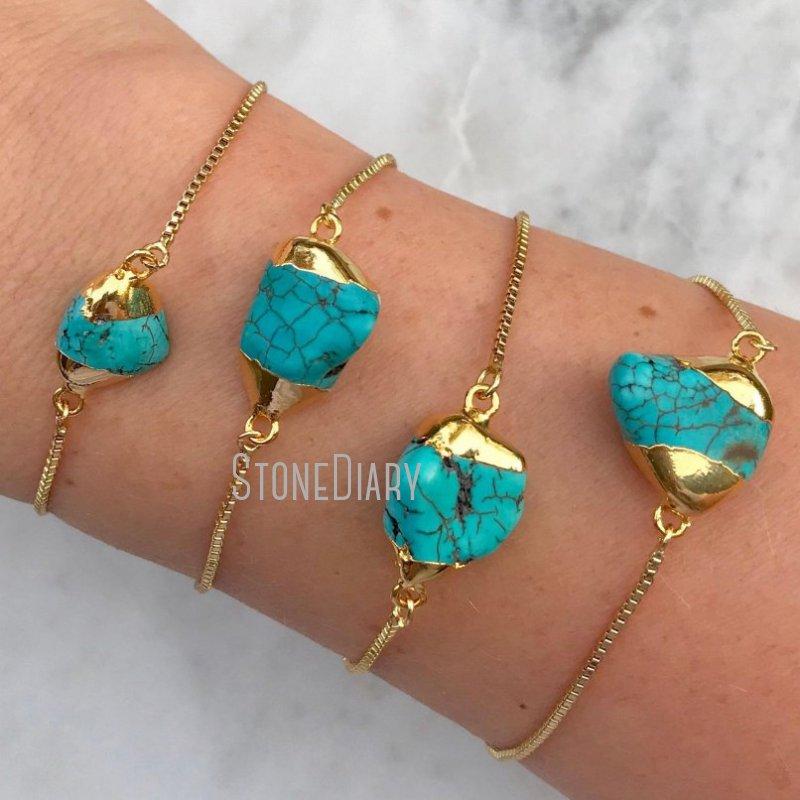 

Link, Chain BM31401 Raw Turquoise Bracelet Gold Nugget Adjustable Tumbled 14k Filled Box Bridesmaid Gift