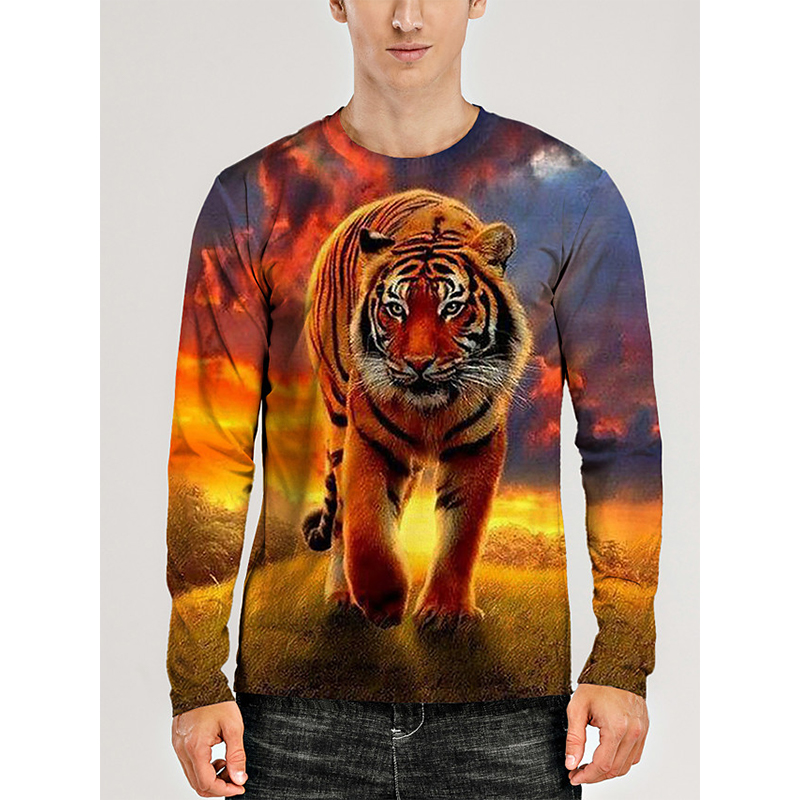

Burning fire Mens 3D Print T-shirt Visual Impact Party Top Streetwear Round Neck High Quality Long Sleeves Graphic Optical Illusion Plus Siz, White;black