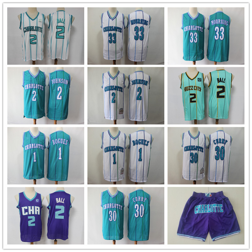 

Mens CharlotteHornetsJersey 33 Alonzo Mourning 2 Larry Johnson 1 Bogues 30 Dell Curry 2 LaMelo Ball Basketball Shorts Jerseys, Color