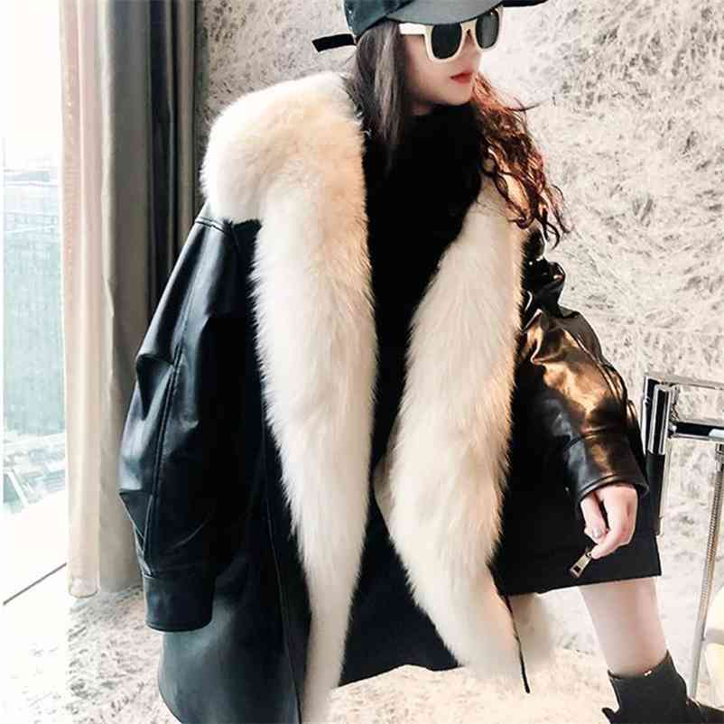 

Women Winter Faux Fur Warm Coats Vintage Leather Female Thick Jackets Casual Street Lady Collar Loose Outwears 210517, Black